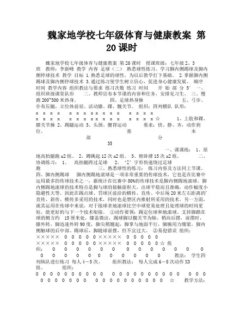 魏家地学校七年级体育与健康教案第20课时