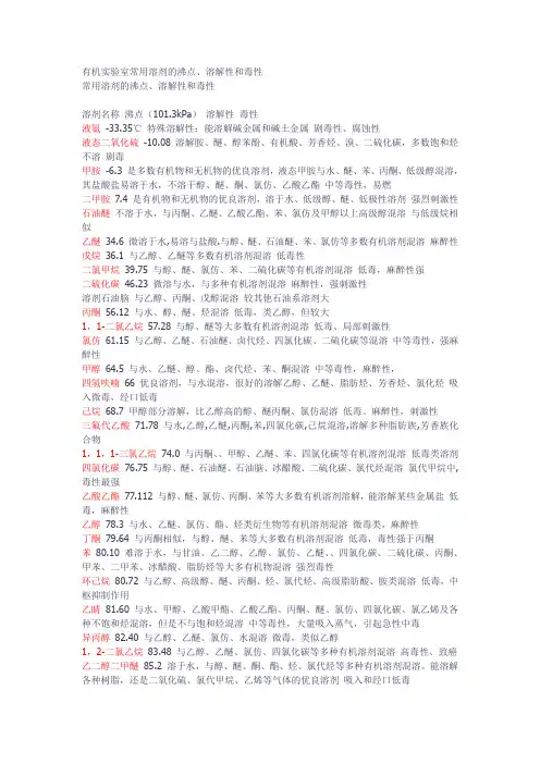 有机实验室常用溶剂的沸点溶解性和毒性解读