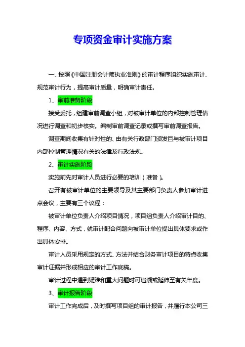 (完整版)专项资金审计实施方案