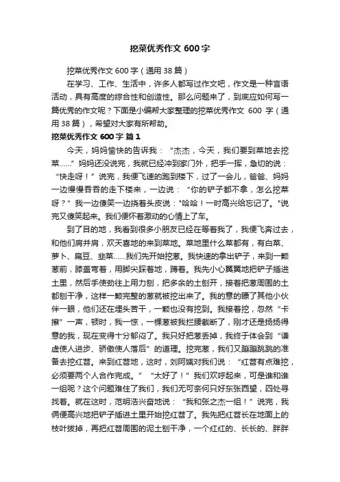 挖菜优秀作文600字（通用38篇）