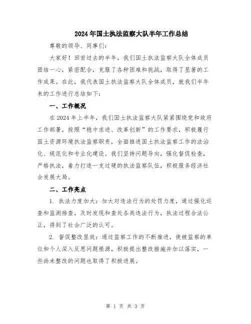 2024年国土执法监察大队半年工作总结