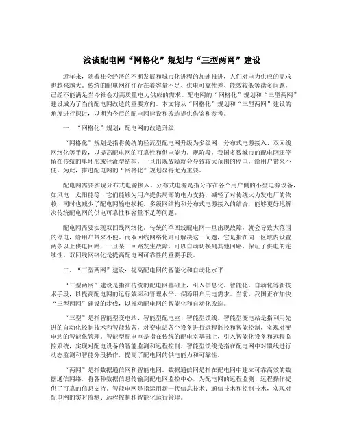 浅谈配电网“网格化”规划与“三型两网”建设