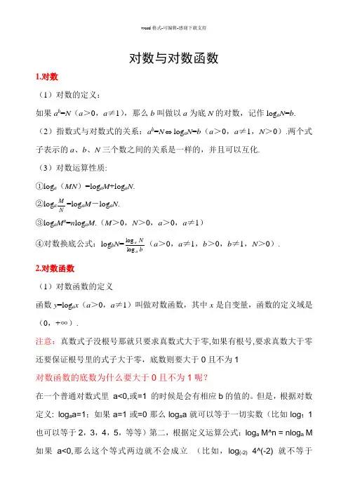 对数与对数函数知识点及例题讲解