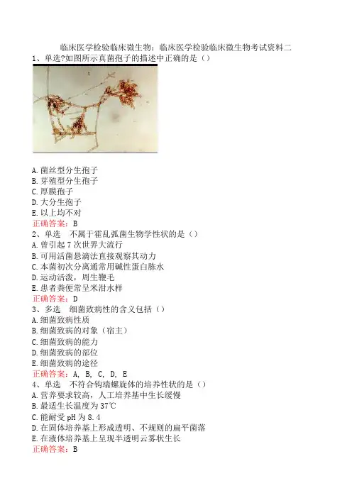 临床医学检验临床微生物：临床医学检验临床微生物考试资料二