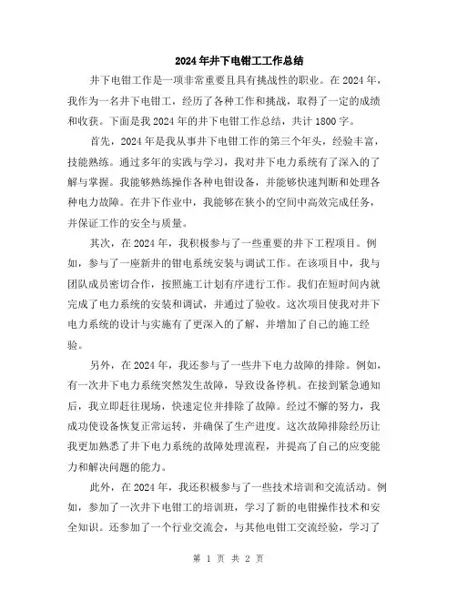 2024年井下电钳工工作总结