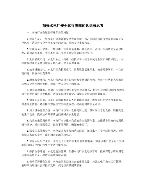 加强水电厂安全运行管理的认识与思考