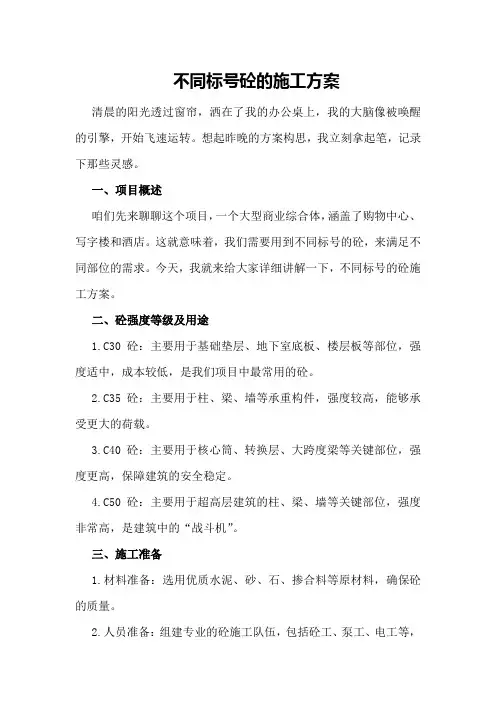 不同标号砼的施工方案