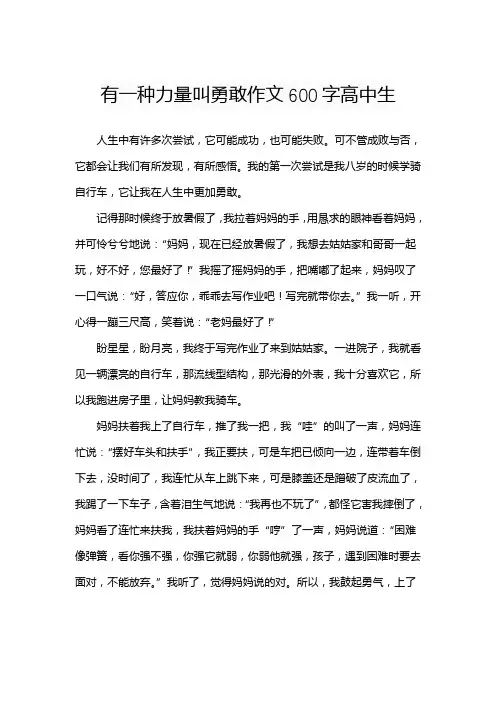 有一种力量叫勇敢作文600字高中生