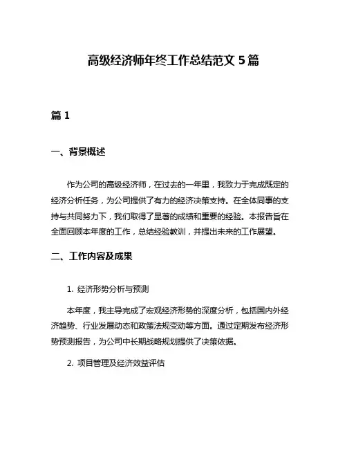 高级经济师年终工作总结范文5篇