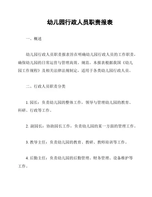 幼儿园行政人员职责报表