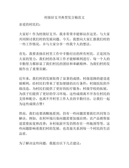 村级好支书典型发言稿范文