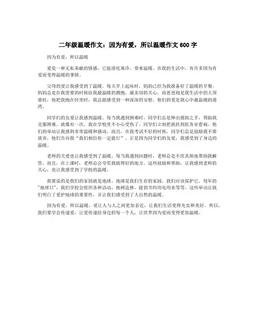 二年级温暖作文：因为有爱,所以温暖作文600字