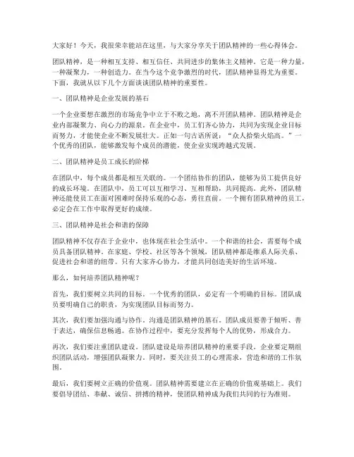 团队精神方面发言稿范文