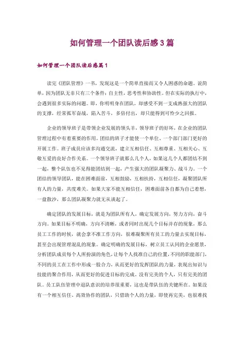 如何管理一个团队读后感3篇