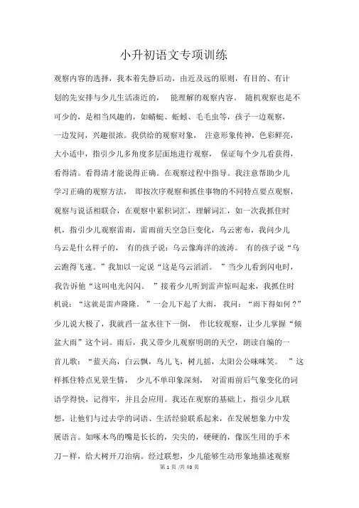 小升初语文知识专项训练4写景类文章的阅读
