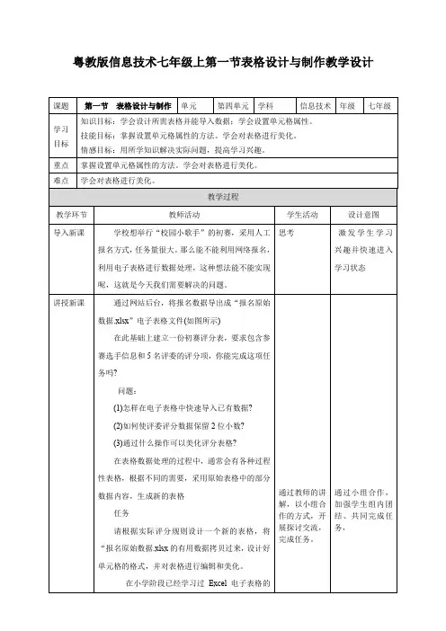 4.1表格设计与制作教学设计