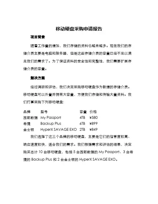 移动硬盘采购申请报告