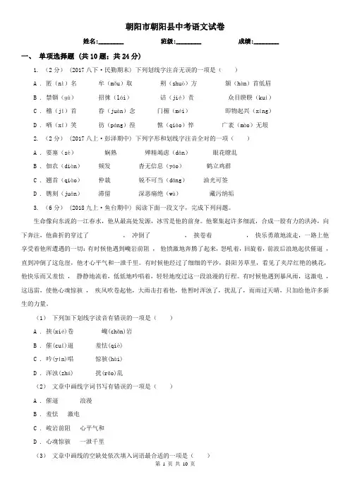 朝阳市朝阳县中考语文试卷