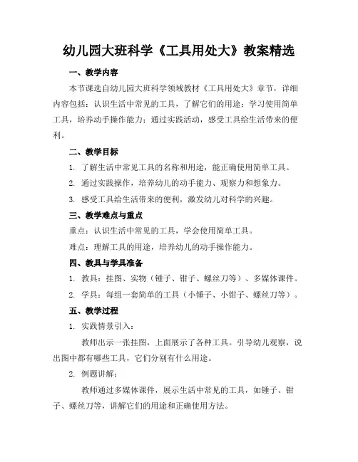 幼儿园大班科学《工具用处大》教案精选