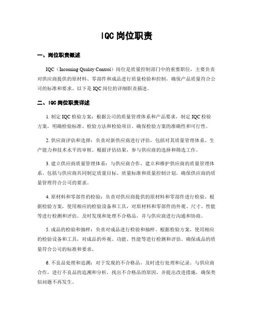IQC岗位职责