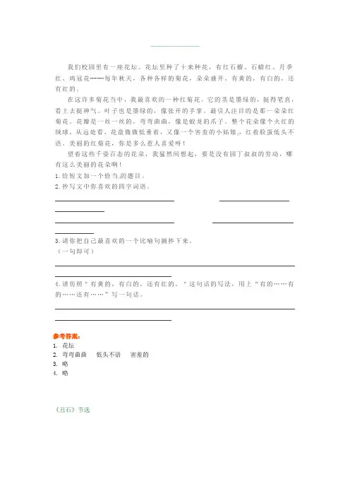 小学语文三年级阅读理解专项练习附答案