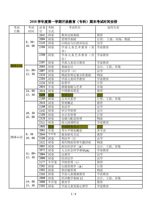 学年度第一学期开放教育期末考试安排时间doc