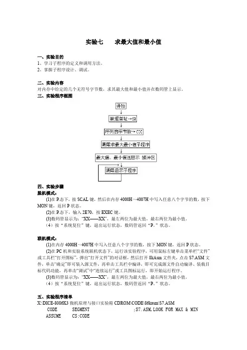 (实验七)求最大值和最小值实验报告