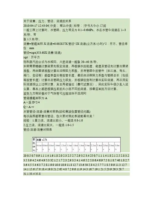 关于流量、压力、管径、流速的关系要点