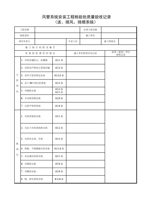 风管系统安装工程检验批质量验收记录(送、排风、排烟系统)