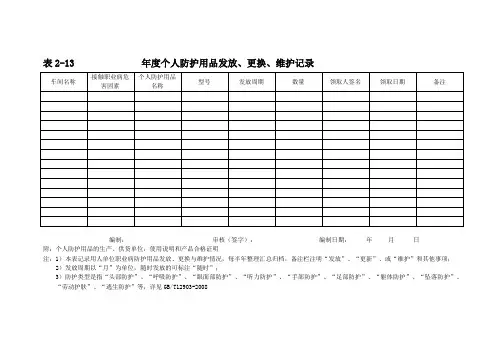 13、个人防护用品的购买、发放、更换、维护记录