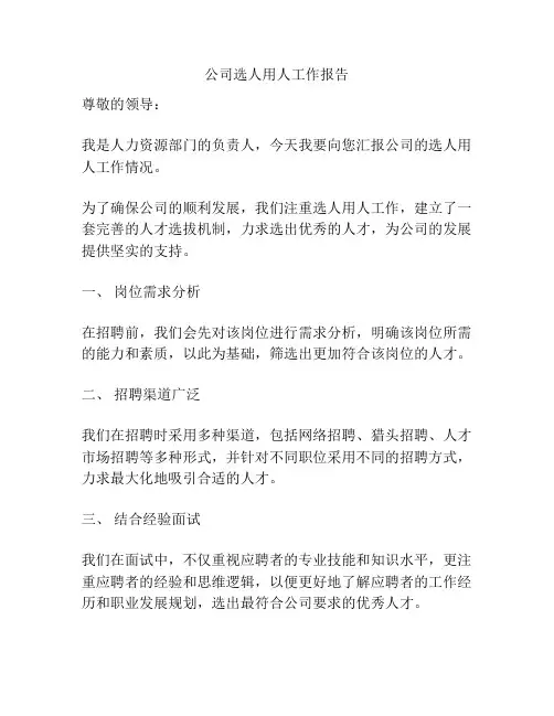 公司选人用人工作报告