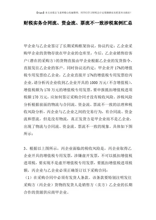 财税实务合同流、资金流、票流不一致涉税案例汇总