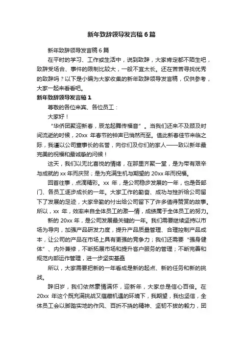 新年致辞领导发言稿6篇