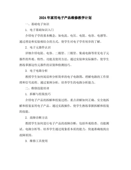 2024年家用电子产品维修教学计划