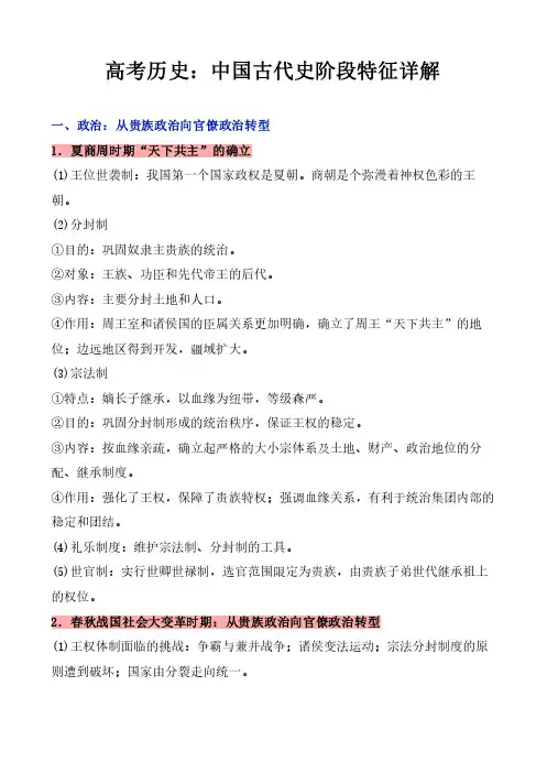 高考历史：中国古代史阶段特征详解