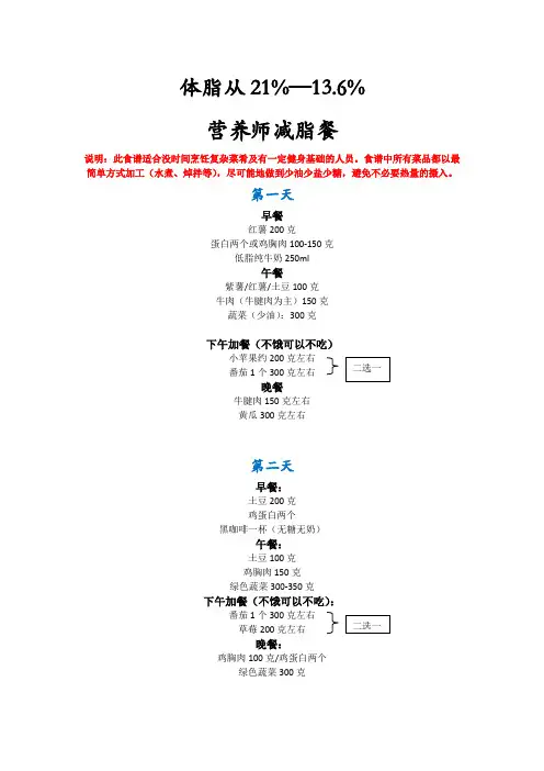 体脂率从21%-13.6%营养师减脂餐