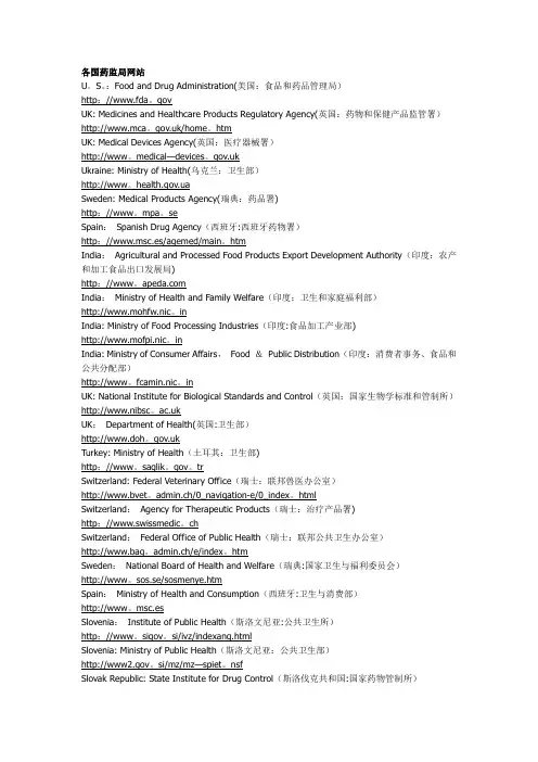 各国药监局网站