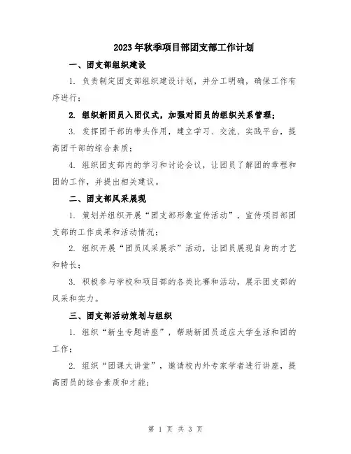 2023年秋季项目部团支部工作计划