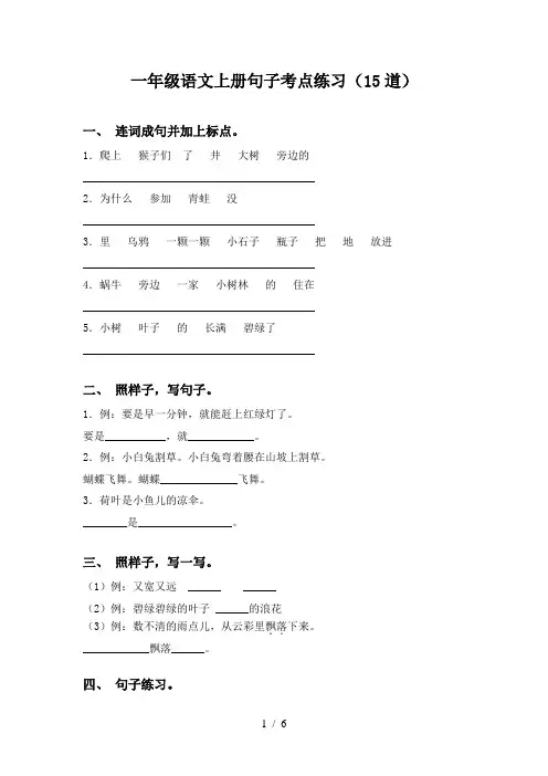 一年级语文上册句子考点练习(15道)