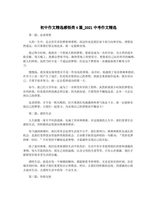 初中作文精选感悟类4篇_2021中考作文精选