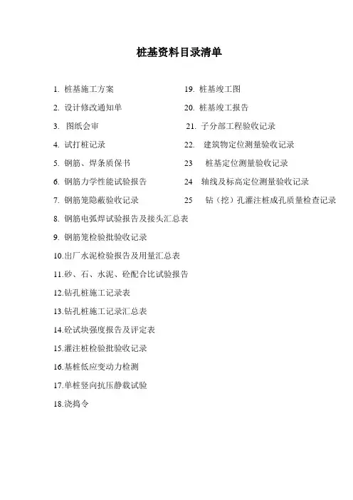 桩基资料目录清单
