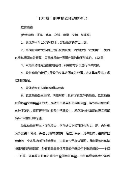 七年级上册生物软体动物笔记