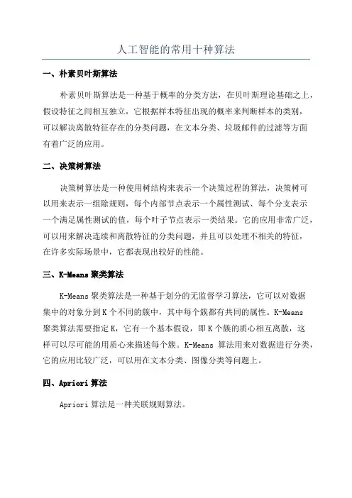 人工智能的常用十种算法