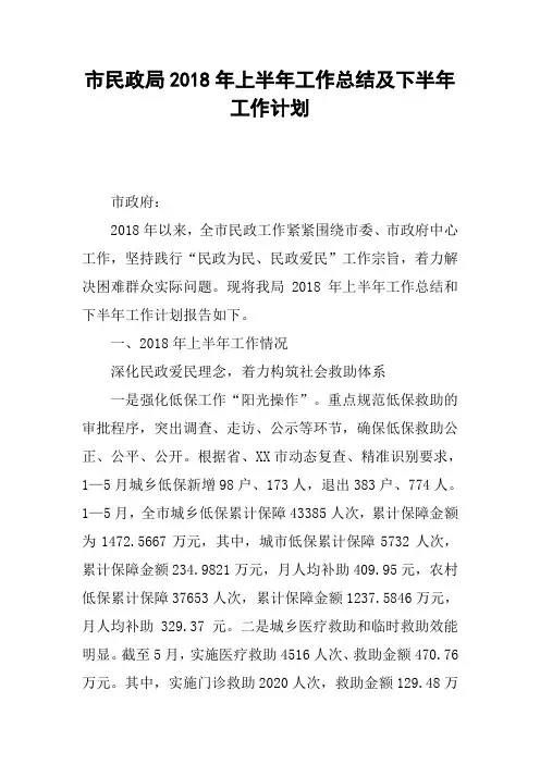 市民政局2018年上半年工作总结及下半年工作计划
