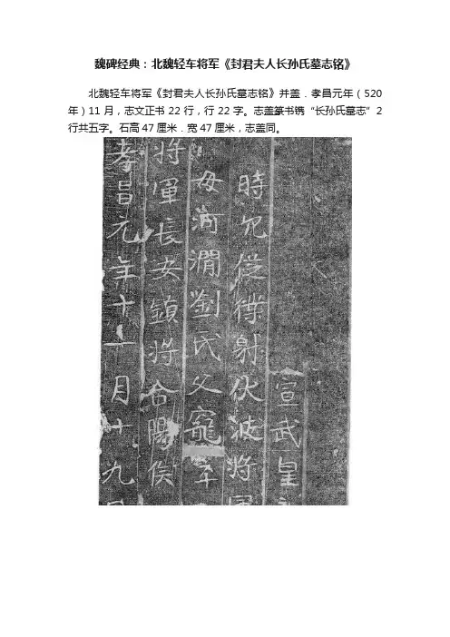 魏碑经典：北魏轻车将军《封君夫人长孙氏墓志铭》