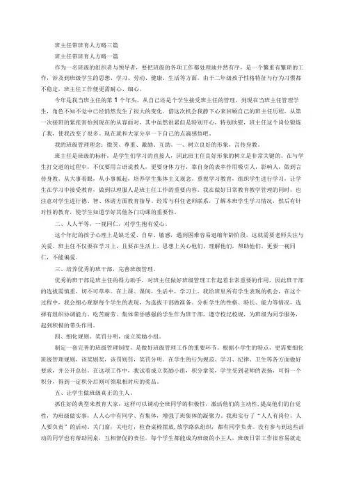 (3篇)班主任带班育人方略