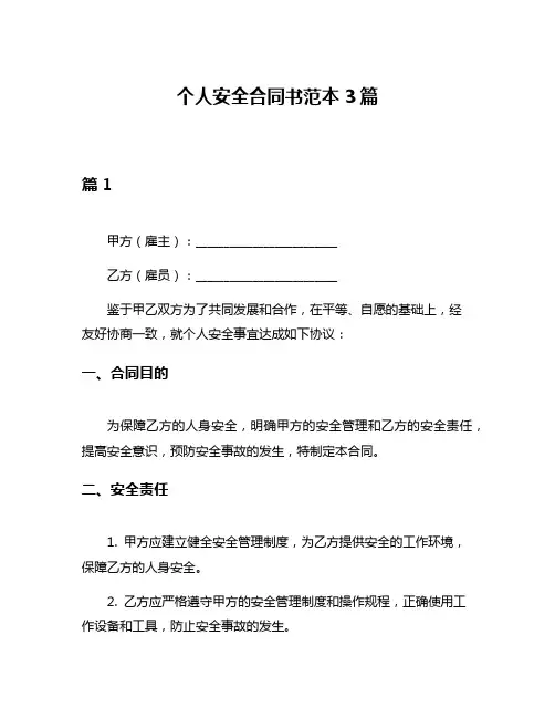 个人安全合同书范本3篇