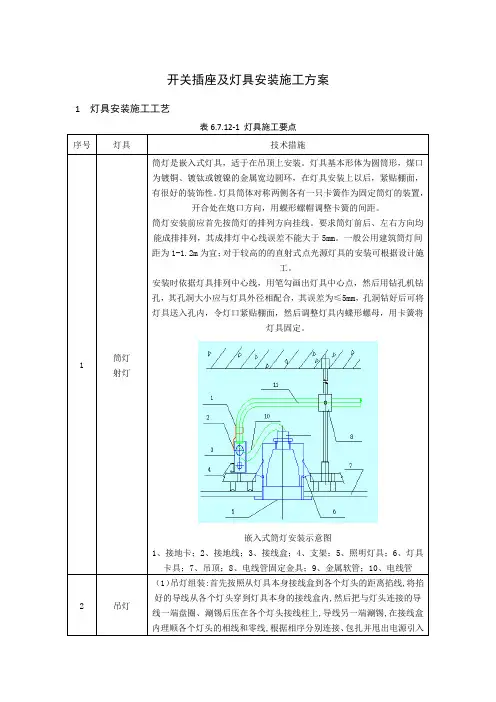 开关插座及灯具安装施工方案