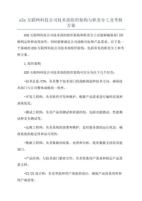 o2o互联网科技公司技术部组织架构与职责分工及考核方案