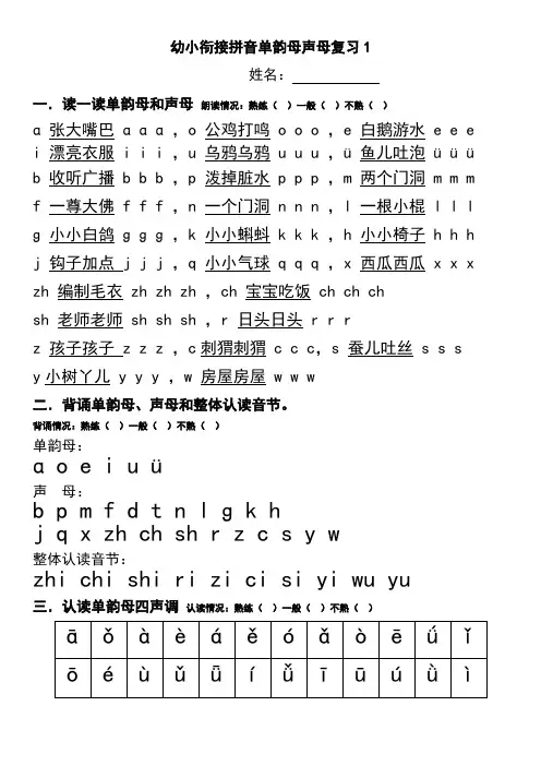 幼小衔接拼音单韵母声母复习1
